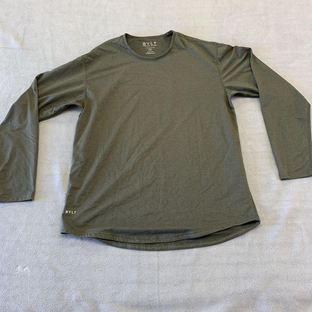 BYLT Shirt Mens XL Green Signature Long Sleeve Tagless Stretch Tee Crewneck